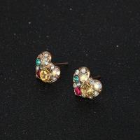 Zinc alliage strass Stud Earring, alliage de zinc, coeur, Placage de couleur d'or, pour femme & avec strass Vendu par lot