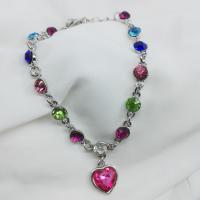 Zinc Alloy Rhinestone Bracelets, Heart, silver color plated, for woman & with rhinestone, multi-colored Approx 8.67 Inch 