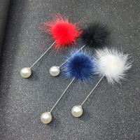 Plush Brooch, with ABS Plastic Pearl & Zinc Alloy, platinum color plated, Korean style & for woman 