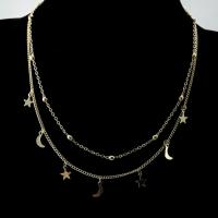 Zinc Alloy Necklace, with 5cm extender chain, Moon and Star, plated, Double Layer & oval chain & for woman Approx 15.75 Inch, Approx 16.53 Inch 
