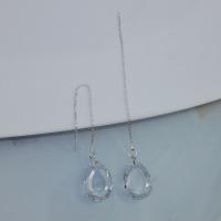 Zinc Alloy Thread Through Earrings, with Crystal, Teardrop, silver color plated, Korean style & for woman 100mm 