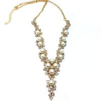 Rhinestone Zinc Alloy Necklace, with ABS Plastic Pearl, with 8cm extender chain, gold color plated, for woman & with rhinestone Approx 15.75 Inch 