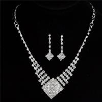 Brass Jewelry Set, earring & necklace, silver color plated, for woman & with rhinestone Approx 18.51 Inch 