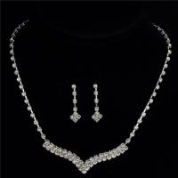Rhinestone Zinc Alloy Jewelry Set, earring & necklace, with 15cm extender chain, silver color plated, for woman & with rhinestone, 25mm Approx 12.60 Inch 