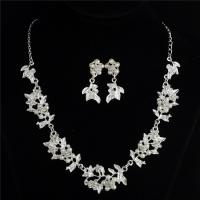 Rhinestone Zinc Alloy Jewelry Set, earring & necklace, with ABS Plastic Pearl, with 15cm extender chain, silver color plated, for woman & with rhinestone Approx 17.72 Inch 