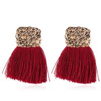 Zinc Alloy Tassel Earring, with Polyester, zinc alloy post pin, antique gold color plated, Bohemian style & for woman 