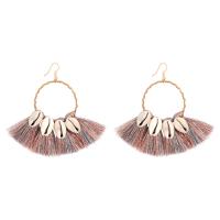 Zinc Alloy Tassel Earring, with Polyester & Shell, zinc alloy earring hook, gold color plated, Bohemian style & for woman 
