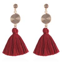 Zinc Alloy Tassel Earring, with Polyester, zinc alloy post pin, antique copper color plated, Bohemian style & for woman 