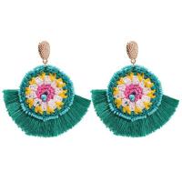 Zinc Alloy Tassel Earring, with Seedbead & Polyester, zinc alloy post pin, gold color plated, Bohemian style & for woman 