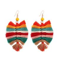 Zinc Alloy Tassel Earring, with Polyester, zinc alloy earring hook, gold color plated, Bohemian style & for woman 