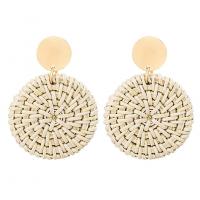 Rattan Earring, Zinc Alloy, with Rattan, Flat Round, real gold plated, fashion jewelry & for woman, 48*35mm 