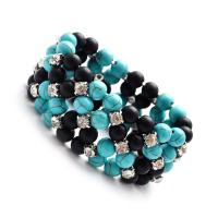 Turquoise Bracelets, Black Agate, with turquoise, plated, Unisex & with rhinestone, black .4 Inch 