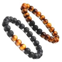 Gemstone Bracelets, Lava, with Tiger Eye, plated, 2 pieces & Unisex .2 Inch 