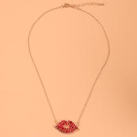 Rhinestone Zinc Alloy Necklace, with 7cm extender chain, Lip, for woman & with rhinestone, red Approx 17.5 Inch 