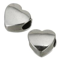 Zinklegierung Großes Loch Perlen, Herz, Silberfarbe, 11x11x7mm, Bohrung:ca. 4.5mm, verkauft von PC