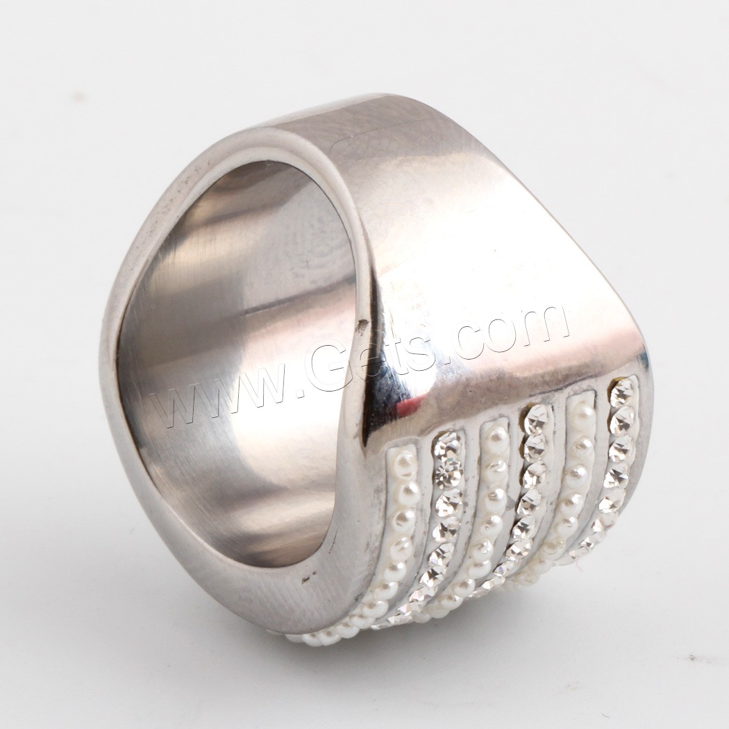 Anilo de dedo de acero inoxidable, con Seedbead, diverso tamaño para la opción & para mujer & con diamantes de imitación, color original, tamaño:6-9, Vendido por UD