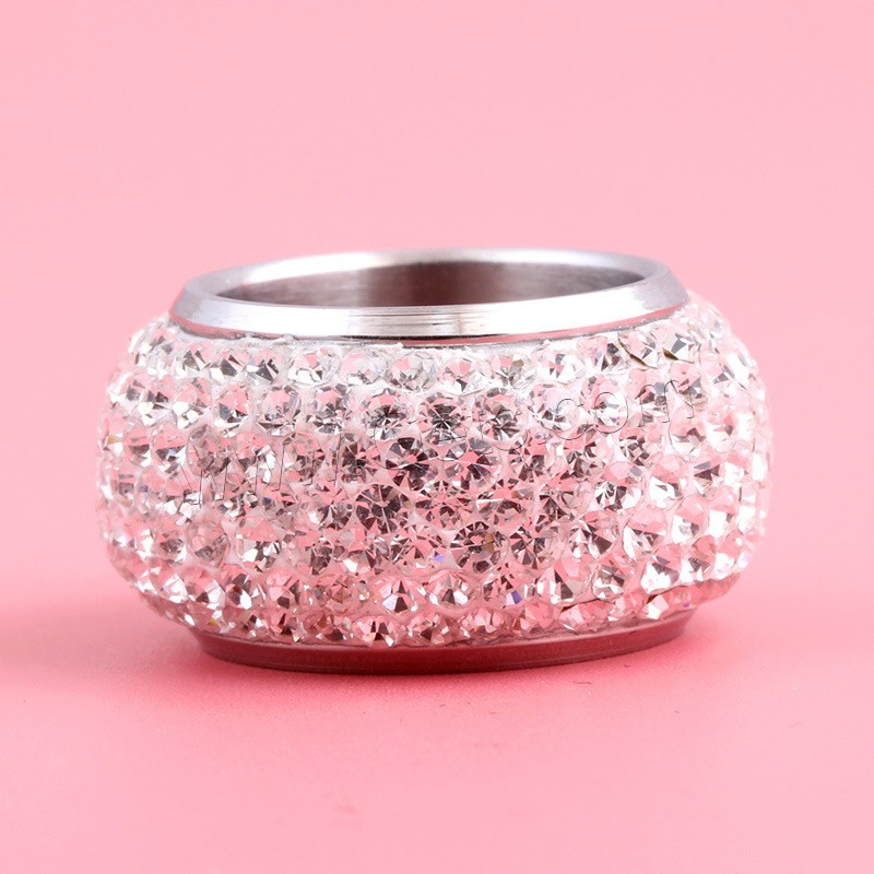 Titanium Steel Finger Ring, different size for choice & for woman & with rhinestone, 15mm, US Ring Size:6-12, Sold By PC