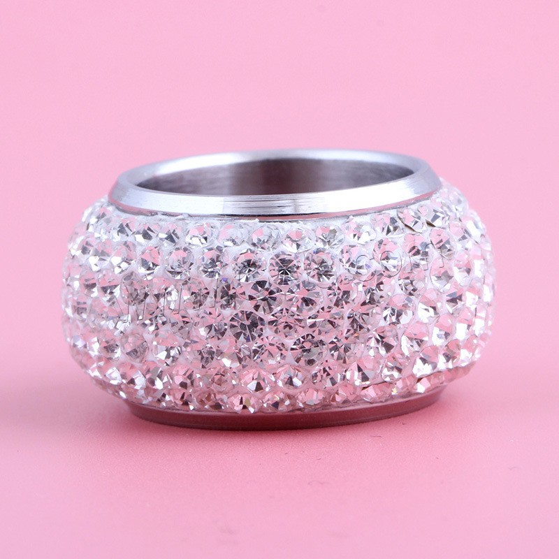 Titanium Steel Finger Ring, different size for choice & for woman & with rhinestone, 15mm, US Ring Size:6-12, Sold By PC
