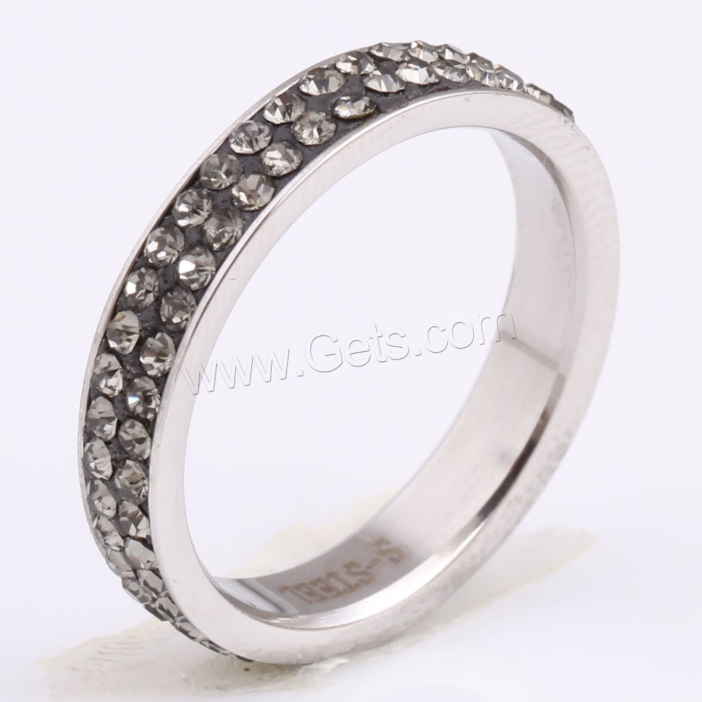 Rhinestone Stainless Steel Finger Ring, different size for choice & for woman & with rhinestone, original color, 4mm, US Ring Size:6-9, Sold By PC
