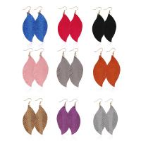 Zinc Alloy Drop Earring, with PU Leather, Leaf, gold color plated, for woman 