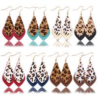Zinc Alloy Drop Earring, with PU Leather, gold color plated & for woman 