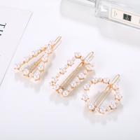 Hair Clip, Zinc Alloy, with ABS Plastic Pearl, gold color plated & for woman, 50mm 