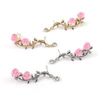Zinc Alloy Ear Stud Component, with Resin, sterling silver post pin, Flower, plated, for woman & with rhinestone 53mm 