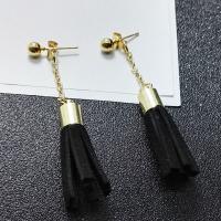 Zinc Alloy Tassel Earring, with PU Leather, sterling silver post pin, gold color plated, Korean style & for woman 60mm 