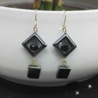 Zinc Alloy Drop Earring, with Glass & Acrylic, sterling silver post pin, Square, gold color plated, for woman, black 