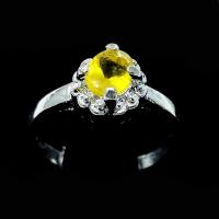 Zinc Alloy Finger Ring, silver color plated, for woman & with cubic zirconia, yellow, 18mm, US Ring 