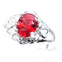 Zinc Alloy Finger Ring, with Ruby, silver color plated, for woman, red, 18mm, US Ring 