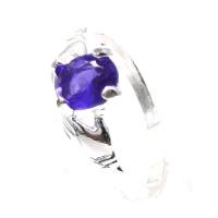 Zinc Alloy Finger Ring, with Sapphire​, silver color plated, for woman, blue, 18mm, US Ring 
