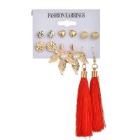 Zinc Alloy Stud Earring Set, Stud Earring & earring, with Cotton Thread, gold color plated & for woman & with rhinestone 