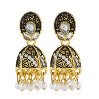 Plastic Pearl Zinc Alloy Earring, with Rhinestone & Plastic Pearl, zinc alloy post pin, KC gold color plated, vintage & for woman 