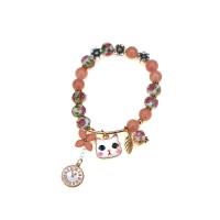 Lampwork Bracelets, with Gemstone & Zinc Alloy, gold color plated, cute & for woman Approx 6 Inch 