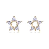 Cubic Zircon Brass Earring, with Cubic Zirconia, Star, real gold plated, micro pave cubic zirconia & for woman, 14mm 