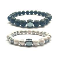 Gemstone Bracelets, with Magnesite & Lava, plated & Unisex .2 Inch 