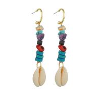 White Shell Earrings, Zinc Alloy, with Gemstone & Shell, plated, for woman, beige, 80mm 