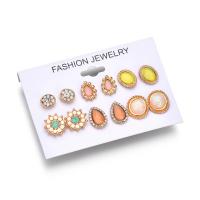 Zinc Alloy Stud Earring, Stud Earring, with Acrylic, stainless steel post pin, plated, 6 pieces & for woman & with rhinestone 