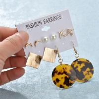 Resin Earring Set, Stud Earring & earring, with Plastic Pearl, plated, 5 pieces & for woman, golden 