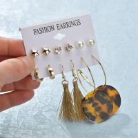 Zinc Alloy Stud Earring, with Resin, plated, 6 pieces & for woman, gold 