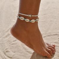 Zinc Alloy Anklet, with Shell, plated, 2 pieces & adjustable & for woman, blue 