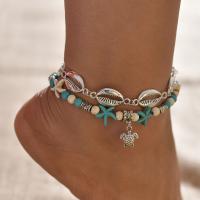 Zinc Alloy Anklet, with Starfish, plated, multilayer & for woman, blue 