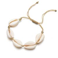 Natural Shell Connector Woven Ball Bracelet, plated, adjustable & for woman, brown 