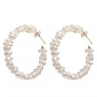 Zinc Alloy Stud Earring, with Plastic Pearl, fashion jewelry & for woman, white 