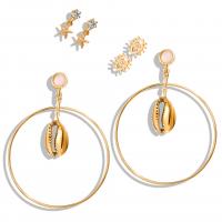 Zinc Alloy Drop Earring, three pieces & fashion jewelry & for woman, golden, 5cmX6.8cm,1.5cm,1cm 