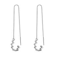 Brass Thread Through Earrings, fashion jewelry & micro pave cubic zirconia & for woman, silver color 