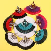 Zinc Alloy Tassel Earring, with Polyester, fashion jewelry & for woman & with rhinestone 
