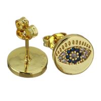 Brass Stud Earring, real gold plated, micro pave cubic zirconia & for woman, 10mm 