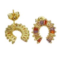 Brass Stud Earring, real gold plated, micro pave cubic zirconia & for woman 